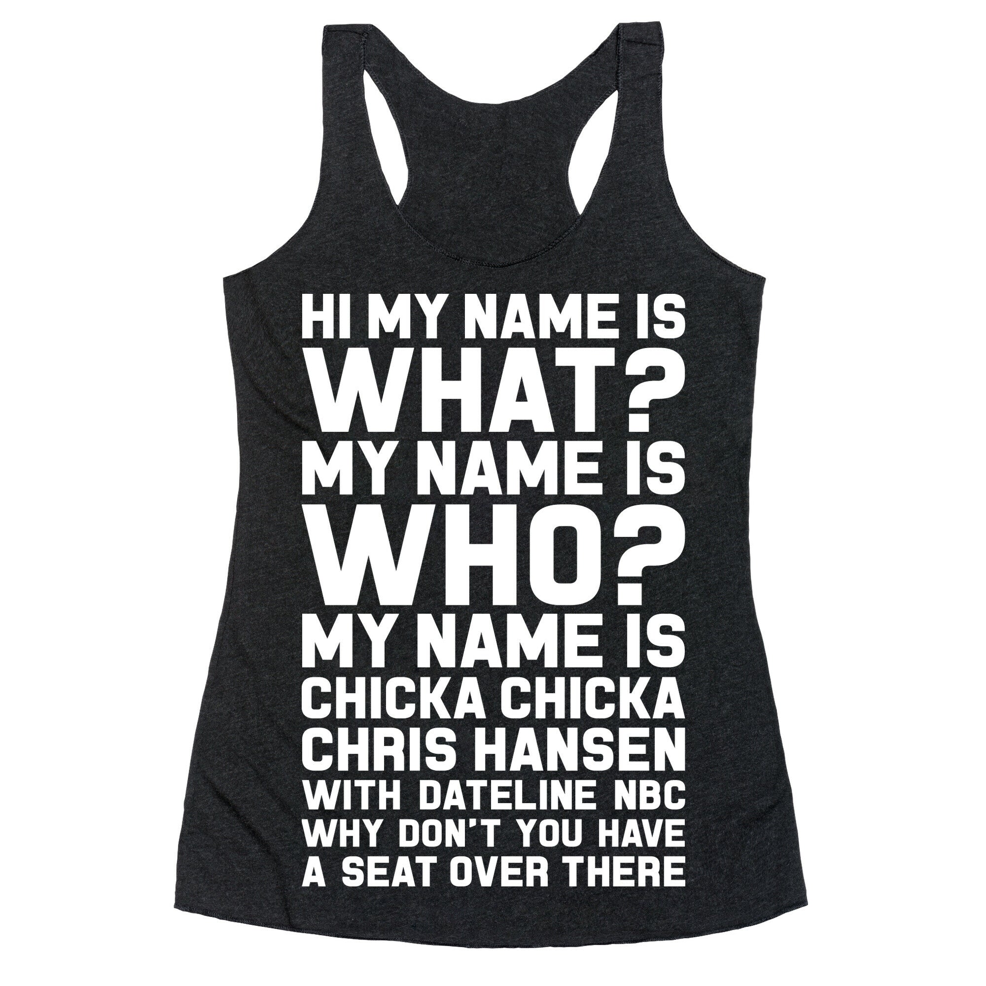 My Name Is Chicka Chicka Chris Hansen Racerback Tank